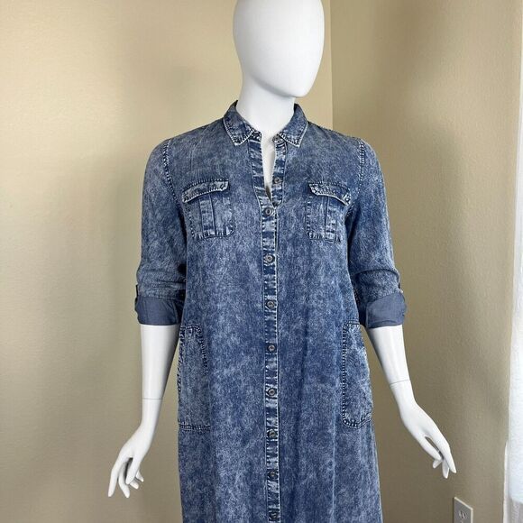 Soft Surroundings Women's Size Petite XL Tencel Acid Wash Maxi Shirt Denim Dress - Picture 16 of 17